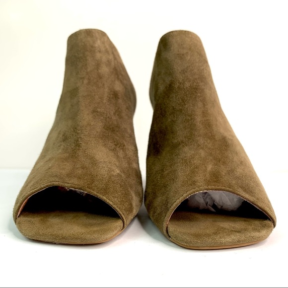 Anthropologie Jeffrey Campbell Baltimore Peep Toe Suede Ankle Booties Olive Sz 7 - Picture 3 of 10